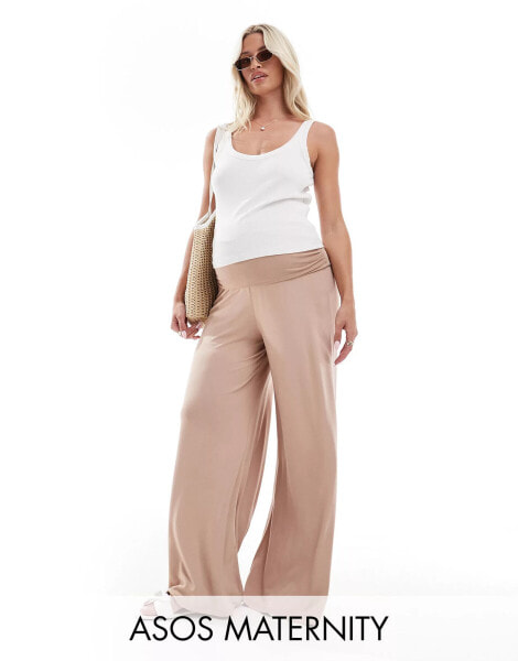 ASOS DESIGN Maternity jersey palazzo beach trouser in cream