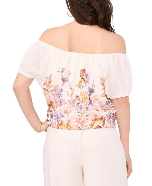 Petite Printed Off-The-Shoulder Tie-Hem Blouse