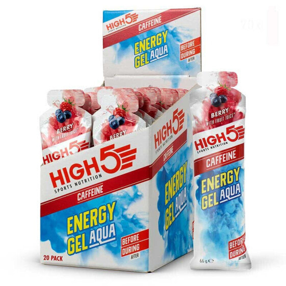 HIGH5 Aqua Caffeine Energy Gels Box 66g 20 Units Berry