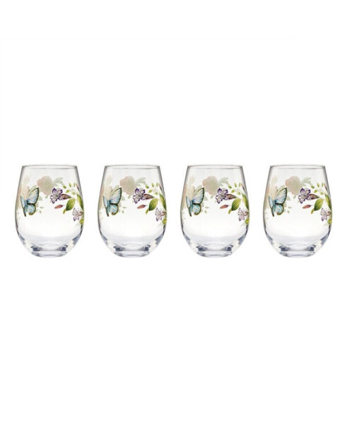 Butterfly Meadow Stemless Wine Glasses, Set of 4