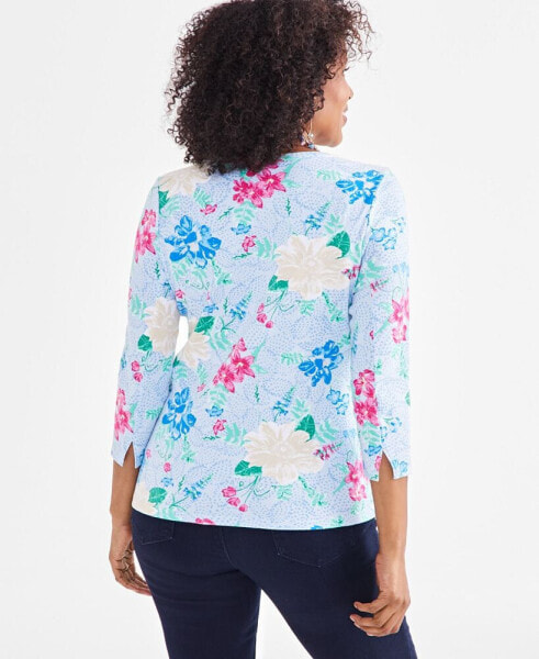 Petite Floral-Print Pima Knit Top, Created for Macy's
