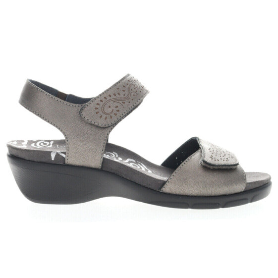 Propet Wanda CutOuts Ankle Strap Wedge Womens Silver Casual Sandals WSX203LSIL