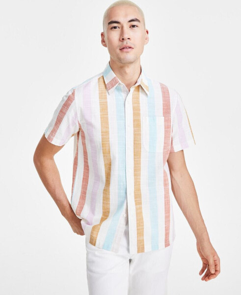 Men's Short Sleeve Button-Front Striped Shirt, Created for Macy's