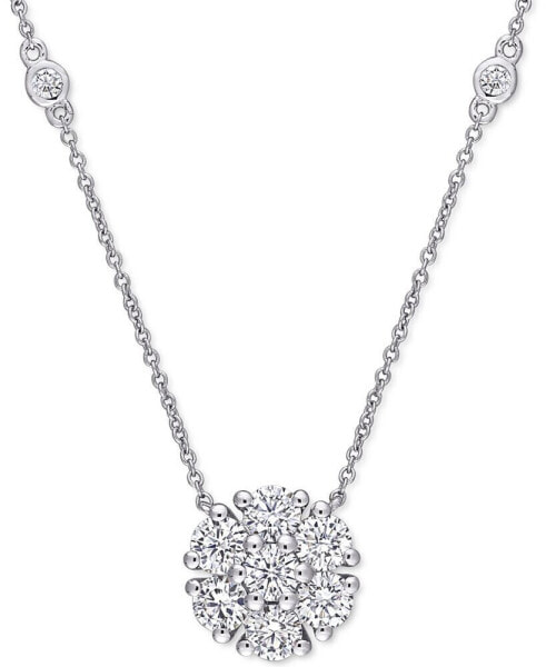 Macy's lab-Grown Moissanite Cluster 18" Pendant Necklace (1-1/3 ct. t.w.) in 10k White Gold