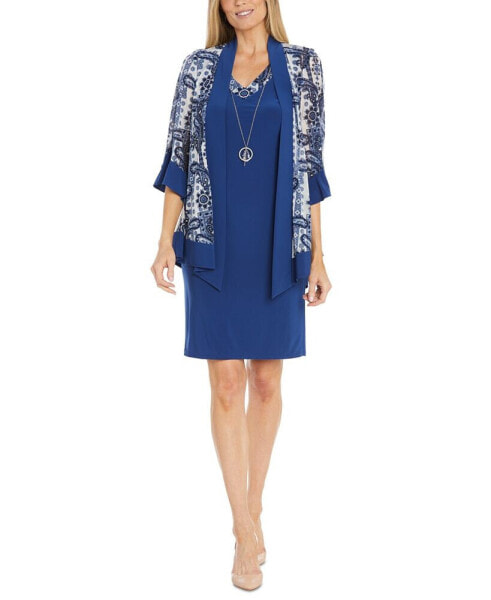 Women's 2-Pc. Printed Jacket & Necklace Dress