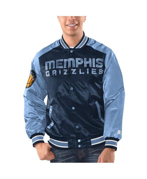 Men's Navy, Light Blue Memphis Grizzlies Renegade Satin Full-Snap Varsity Jacket