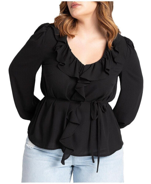 Plus Size Ruffle Detail V Neck Blouse