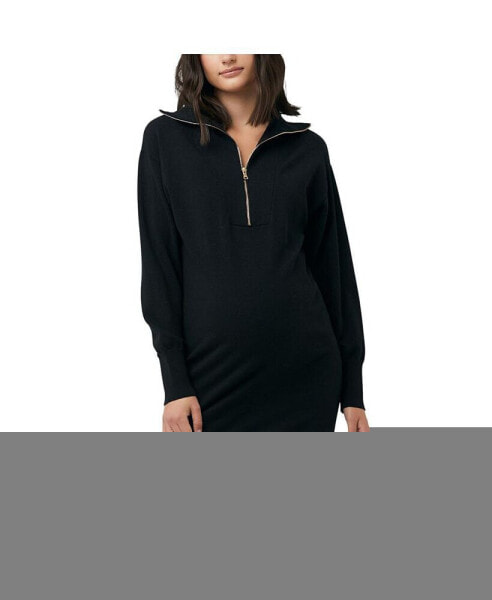 Maternity Zip Up Knit Dress Black