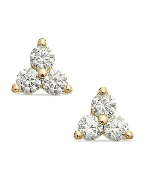 18k Gold-Plated Sterling Silver Cubic Zirconia Trinity Stud Earrings