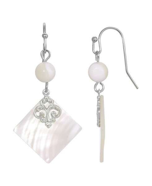 Mother of Imitation Pearl Shell Stone and Bead Drop Earrings