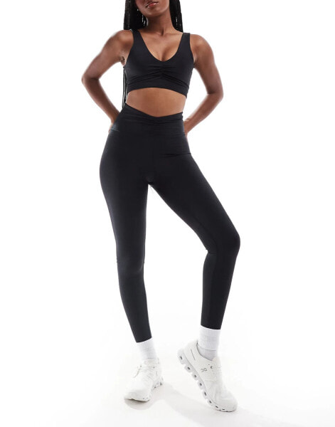 ASOS 4505 ruched front high waist gym leggings in high shine black