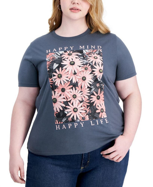 Trendy Plus Size Happy Flower Crewneck Tee