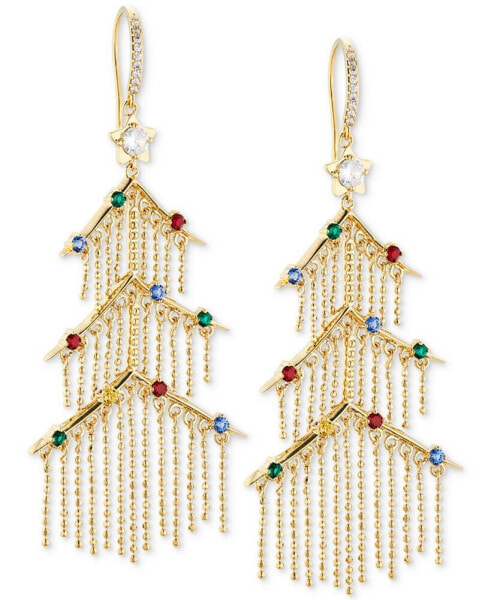 Gold-Tone Crystal Tinsel Tree Chandelier Earrings