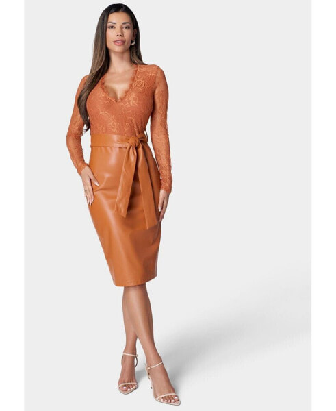 Women's Faux Leather Skirt Dress