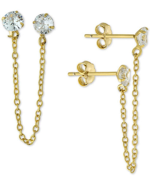 Cubic Zirconia Double Pierced Chain Drop Earrings in Gold-Plated Sterling Silver, Created for Macy's