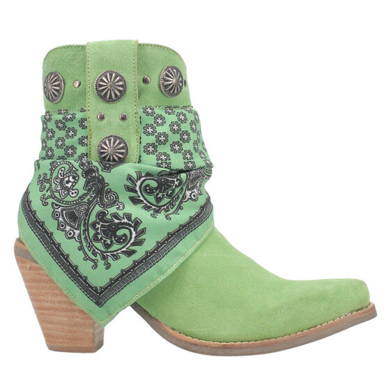 Dingo Bandida Paisley Studded Round Toe Cowboy Booties Womens Green Casual Boots