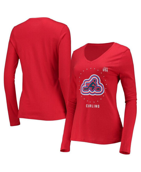 Women's Red Team USA Curling Long Sleeve T-shirt