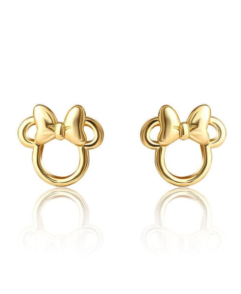 Minnie Mouse Flash Yellow Gold Plated Outline Stud Earrings