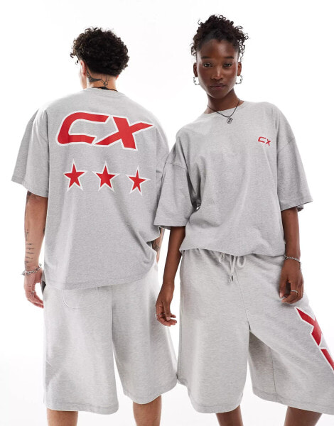 COLLUSION Unisex boxy skater fit t-shirt in grey marl with red print co-ord