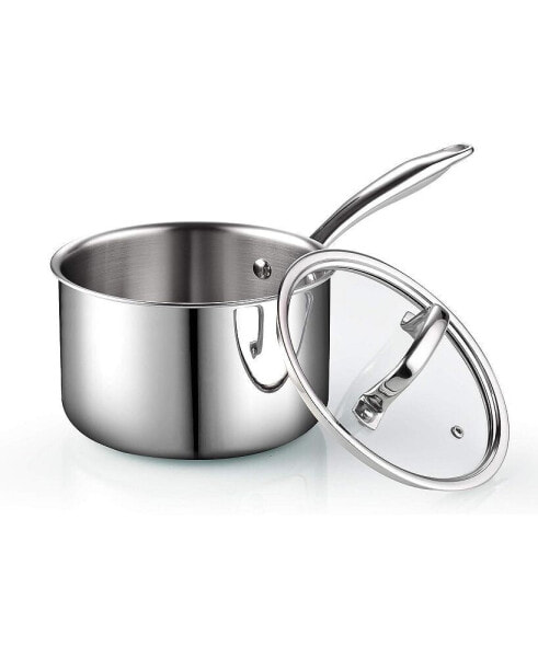 Tri-Ply Clad Stainless Steel Sauce Pan with Lid, 3 Quart, Silver