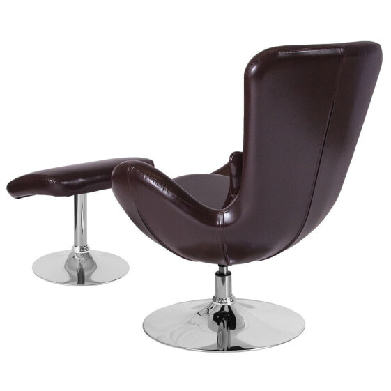 Egg Series Brown Leather Side Reception Chair With Ottoman