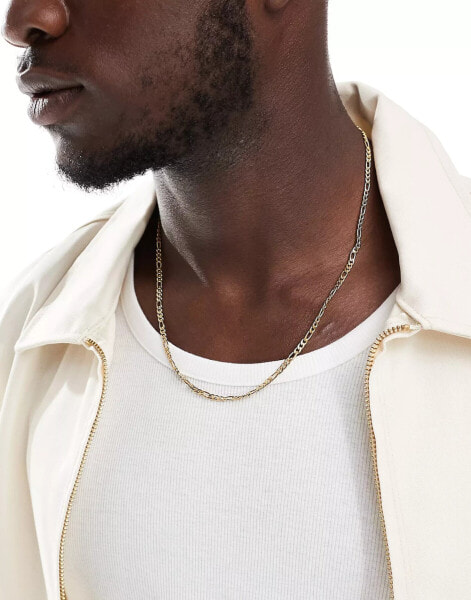 ASOS DESIGN waterproof stainless steel figaro chain necklace in gold tone