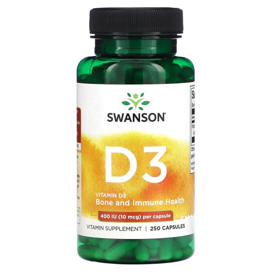 Витамин D3 Swanson, 400 МЕ (10 мкг), 250 капсул