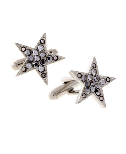 Jewelry Silver-Tone Crystal Star Cufflinks