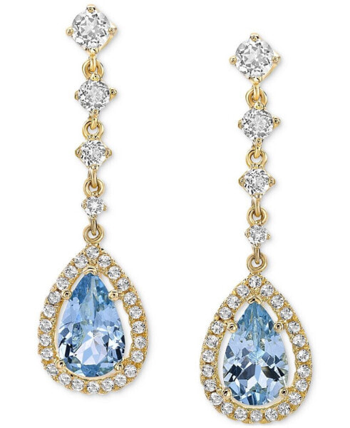 Sapphire (3 ct. t.w.) & White Topaz (3/4 ct. t.w.) Halo Drop Earrings in Gold-Plated Sterling Silver (Also in Tanzanite & Aquamarine)