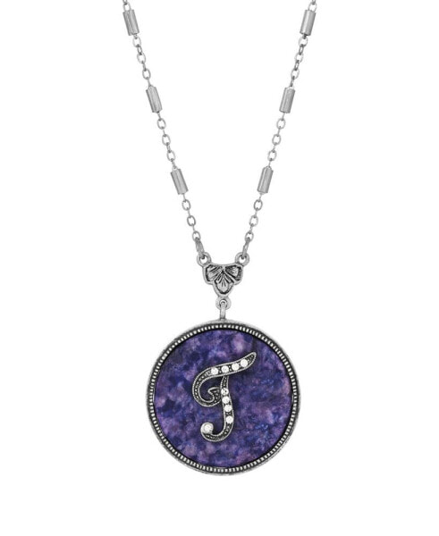 2028 blue Round Pewter Initial Pendant Necklace