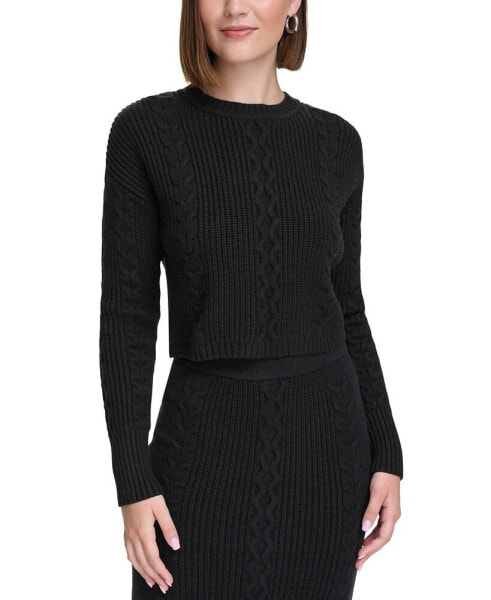 Women's Cropped Cable-Knit Crewneck Sweater
