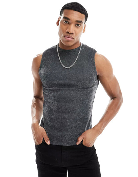 ASOS DESIGN muscle tank vest in glitter fabric