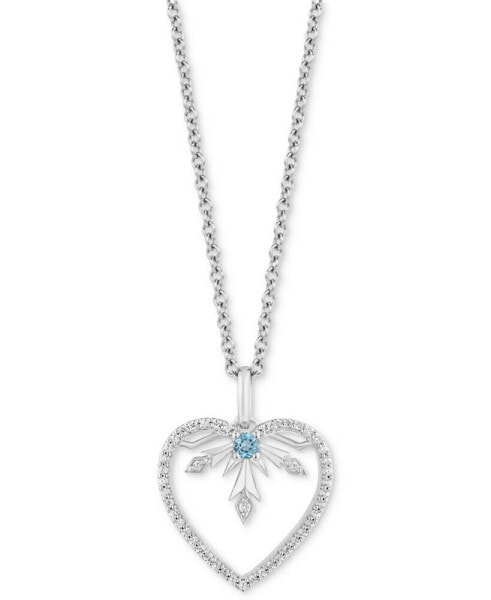 Swiss Blue Topaz (1/20 ct. t.w.) & Diamond (1/5 ct. t.w.) Elsa Heart Pendant Necklace in Sterling Silver, 16" + 2" extender