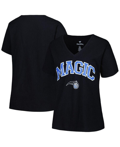 Women's Black Orlando Magic Plus Size Arch Over Logo V-Neck T-shirt