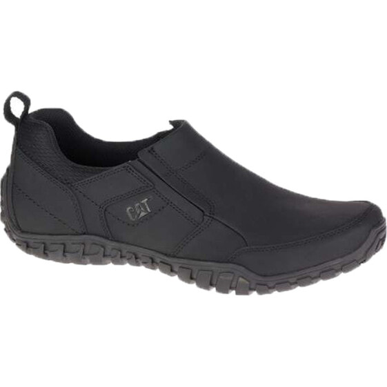 Мужские ботинки низкие демисезонные черные кожаные без шнурков Caterpillar Opine