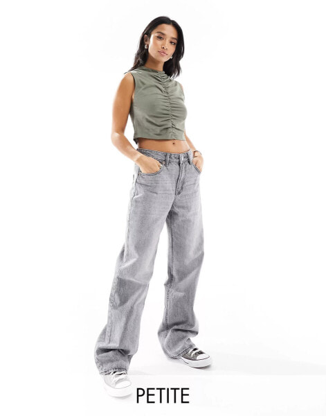 Stradivarius Petite wide leg dad jean in washed grey