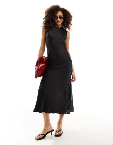 ASOS DESIGN satin midi dress in black