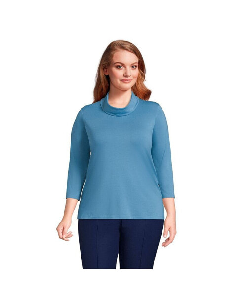 Plus Size 3/4 Sleeve Light Weight Jersey Cowl Neck Top