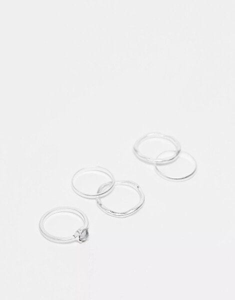 Weekday ring 5-pack with gemstone detail in silver