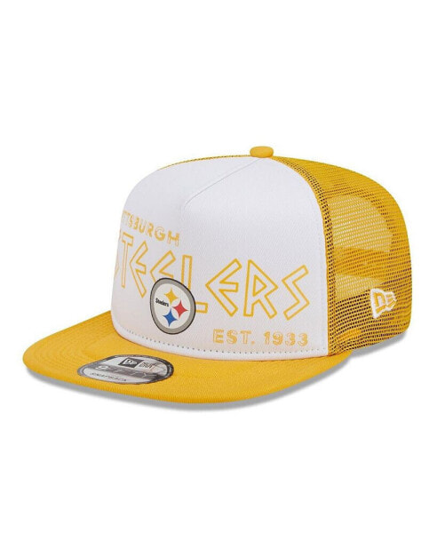Men's White, Gold Pittsburgh Steelers Banger 9FIFTY Trucker Snapback Hat