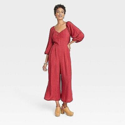 Women's Puff 3/4 Sleeve Jumpsuit - Knox Rose Red Dot XL