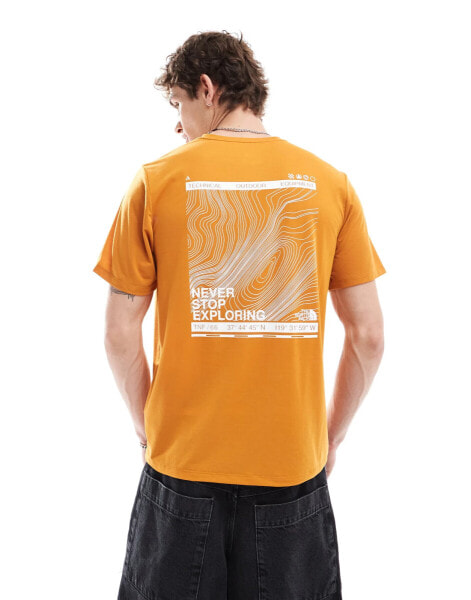 The North Face Topographic Foundation backprint logo t-shirt in copper