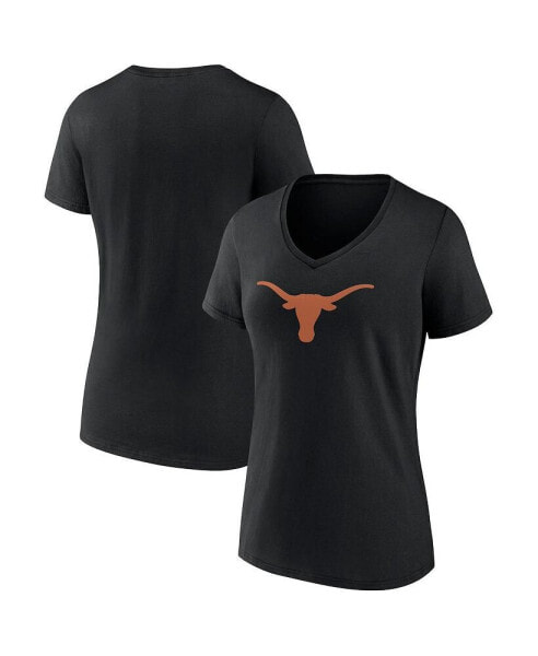 Women's Black Texas Longhorns Evergreen Logo V-Neck T-shirt