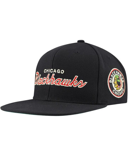 Mitchell Ness Men's Black Chicago Blackhawks Core Team Script 2.0 Snapback Hat