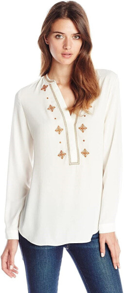 NYDJ Women's 241089 Embroidered Woven Blouse Top Vanilla Size XS