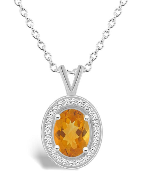 Citrine (1-1/5 ct. t.w.) and Diamond (1/8 ct. t.w.) Halo Pendant Necklace in Sterling Silver