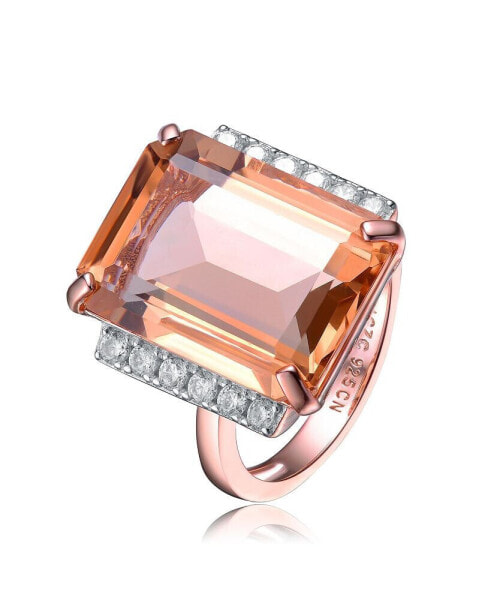 Sterling Silver 18K Rose Gold Plated Orange and White Cubic Zirconia Accent Ring