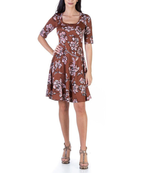 Women's Floral Elbow Sleeve T-shirt Swing Dress