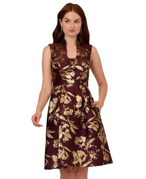 Women's Metallic Jacquard Fit & Flare Dress