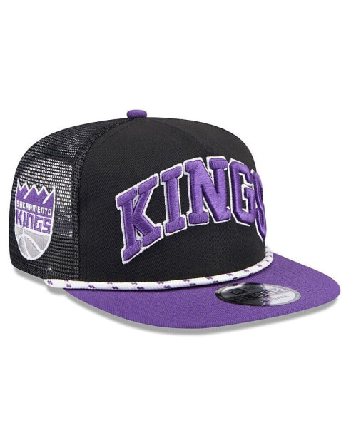 Men's Black/Purple Sacramento Kings Throwback Team Arch Golfer Snapback Hat